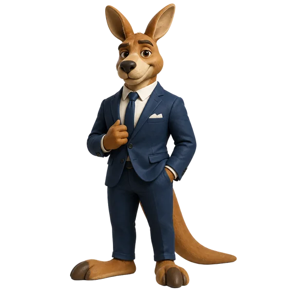 Monty in a navy suit, ready to help